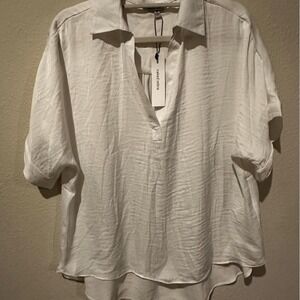 Naked Zebra Womens White Button Up Blouse‎ 3/4 Sleeve Top Size S